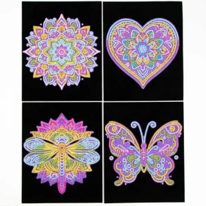 Usine Directe Kit Dotzies 4 designs fond noir suédine – Mandalas